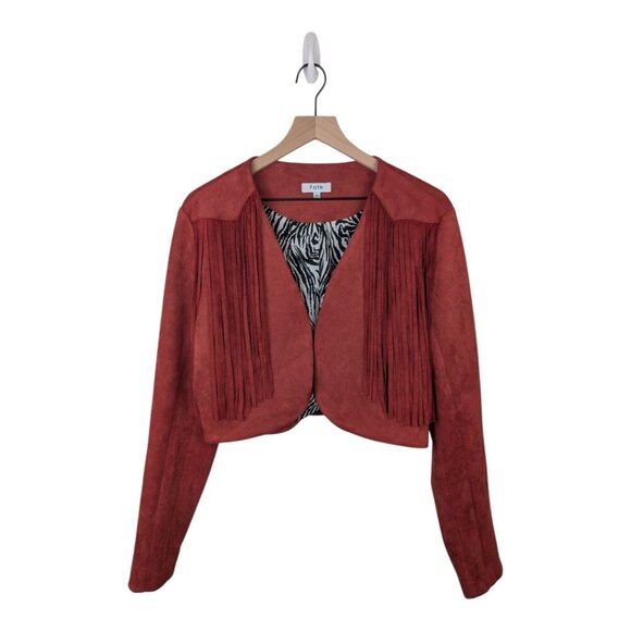 FATE | Faux Suede Fringe Cropped Jacket | Brick Red/Burnt Orange | Large - Picture 3 of 12
